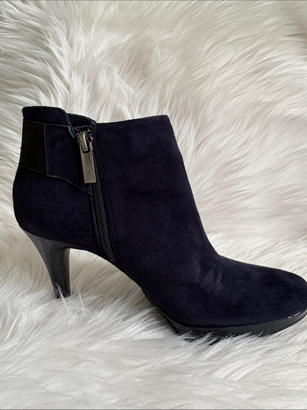 Bandolino Navy Suede Ankle Booties with Side Zip - Picture 11 of 16